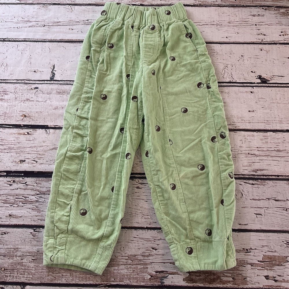 BDG Pants Womens‎ Small Green Zaria Embroidered Corduroy Pull On Ying Yang Baggy